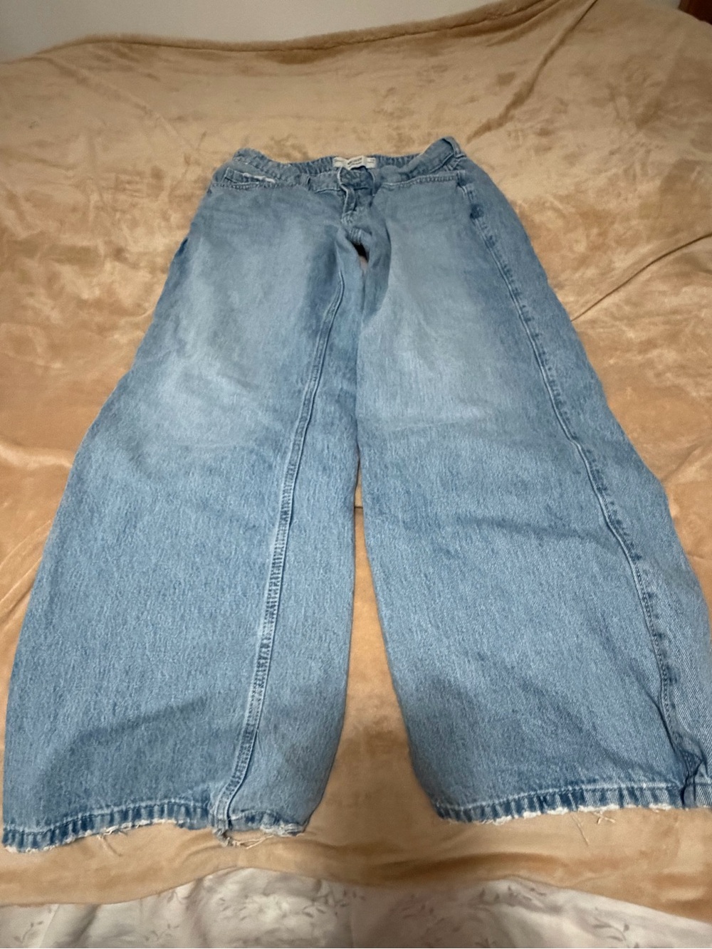Hollister Low Rise Baggy Wide Leg Light Blue Embroidered Flower Women’s Jeans 28